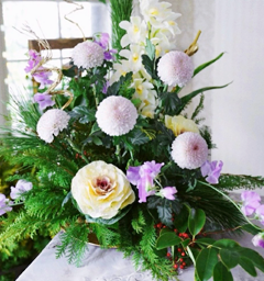 お正月花 イギリススタイルのフラワーアレンジメント